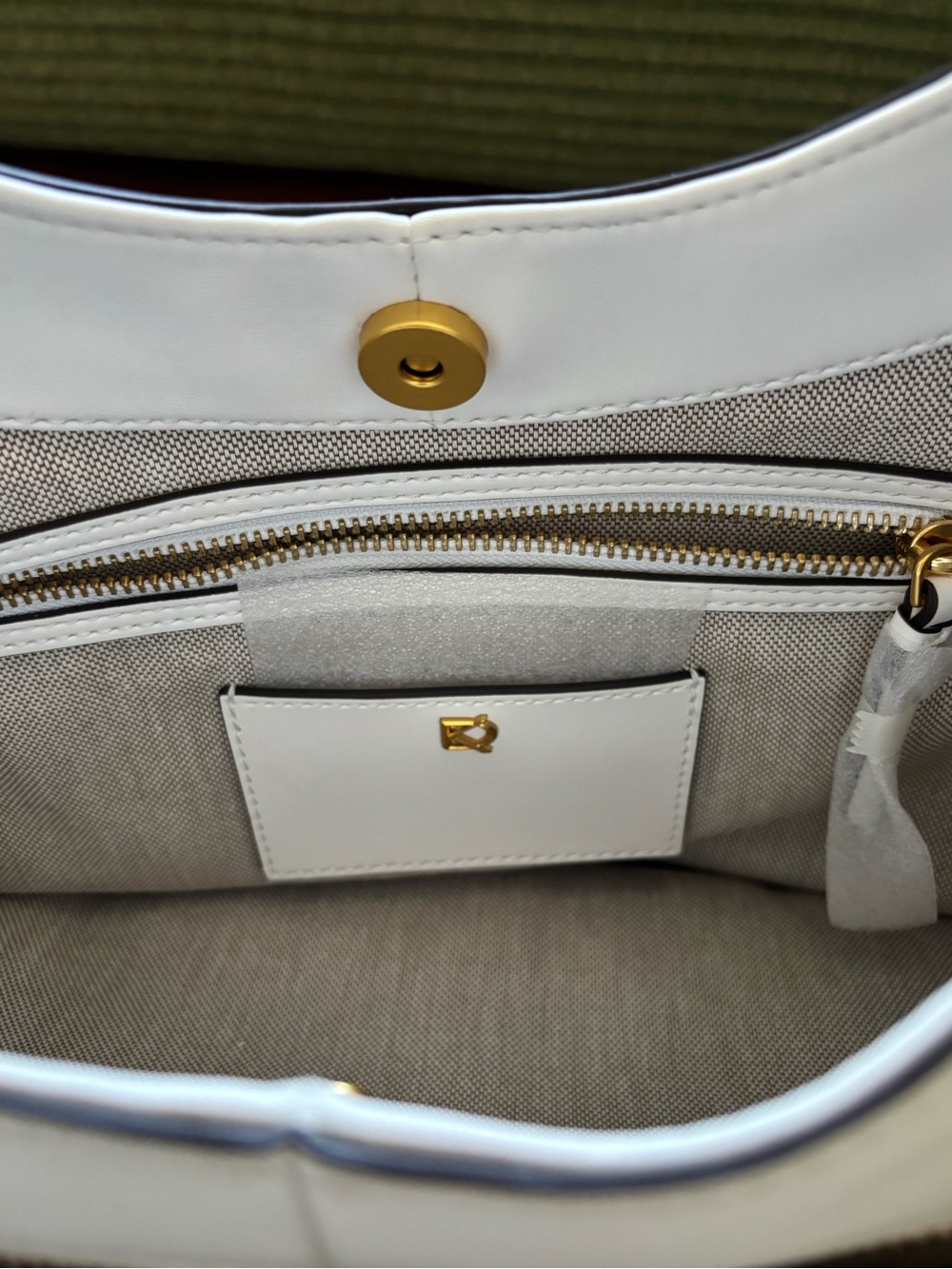 Donna Karan White Leather Shoulder Hobo with Gold-Trim Detail - Picture 8 of 15